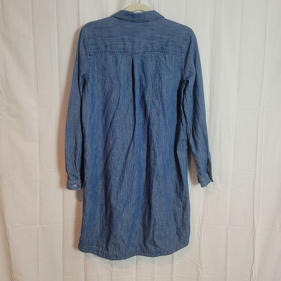 Old Navy Chambray Long Sleeve Shirt Dress Women's Medium Blue Classic Preppy - Picture 2 of 10